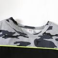 2pcs Kid Boy Camouflage Print Colorblock Short-sleeve Tee and Letter Print Pants Set MiddleAsh