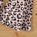 2pcs Kid Girl Heart Embroidered Flutter-sleeve Pink Tee and Leopard Print Flared Pants Set Pink