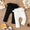 Baby Girl 95% Cotton Rib Knit Ruffle Trim Pants Leggings White image 2