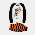 Halloween Family Matching Raglan-sleeve Pumpkin Ghost & Letter Print Striped Pajamas Sets (Flame Resistant) ColorBlock image 5