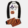 Halloween Family Matching Raglan-sleeve Pumpkin Ghost & Letter Print Striped Pajamas Sets (Flame Resistant) ColorBlock