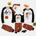 Halloween Family Matching Raglan-sleeve Pumpkin Ghost & Letter Print Striped Pajamas Sets (Flame Resistant) ColorBlock image 1