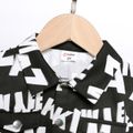 2pcs Toddler Boy 100% Cotton Allover Letter Print Lapel Collar Long-sleeve Shirt and Pantd Set Black