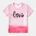 Letter Print Pink Ombre Round Neck Short-sleeve T-shirts for Mom and Me PinkyWhite