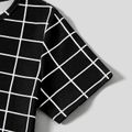 Family Matching Plaid Short-sleeve Drawstring Ruched Bodycon Dresses and T-shirts Sets Black/White