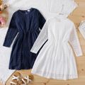 Kid Girl Solid Color Lace Design Long-sleeve Dress White image 2
