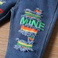 Baby Boy/Girl Colorful Letter Print Frayed Ripped Denim Pants Jeans Dark Blue