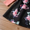 Baby Girl Rib Knit Ruffle Long-sleeve Spliced Floral Print Bow Front Dress Black/Pink