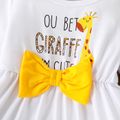 2pcs Toddler Girl Bowknot Design Letter Giraffe Print Long-sleeve Tee and Allover Print Flared Pants Set Yellow