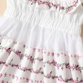 فستان عرقي للفتاة الصغيرة 100٪ قطن مكشكش ديكور شبكي طبقات بيضاء بأكمام رفرفة أبيض image 4