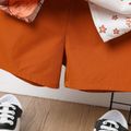 2pcs Toddler Boy Allover Animal Tree Print Lapel Collar Short-sleeve Shirt and Brown Shorts Set Brown