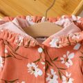 Baby Girl Allover Floral Print Pink Corduroy Ruffle Trim Hooded Long-sleeve Jacket Light Pink