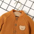 Baby Boy Bear Decor Button Front Solid Textured Jumpsuit YellowBrown