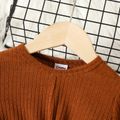 Toddler Girl Solid Color Twist Knot Ribbed Long-sleeve Tee Brown image 3