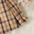 2pcs Toddler Girl Doll Collar Plaid Long-sleeve Blouse and Pocket design Belted Brown Skirt Set Brown