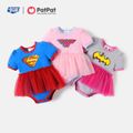 Justice League Baby Girl Super Heroes Logo Cotton Tutu Mesh Bodysuit Pink