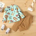 2pcs Baby Boy 100% Cotton Pants and Allover Cartoon Animal Print Long-sleeve T-shirt Set Colorful image 2