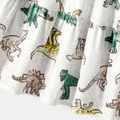 Family Matching Green Rib Knit Spliced Allover Dinosaur Print Dresses and Short-sleeve T-shirts Sets JadeGreen