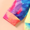 Kid Girl Letter Print Tie Dyed Hooded Sweatshirt Multi-color
