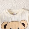2pcs Baby Boy Bear Embroidered Long-sleeve Textured Pullover and Pants Set White