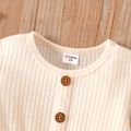 Toddler Girl Solid Color Button Design Ribbed Long-sleeve Dress Apricot image 4
