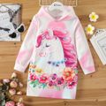 Kinder-Mädchen-Einhorn-Blumendruck-Sweatshirt-Kleid mit Kapuze / elastische Leggings rosa image 1