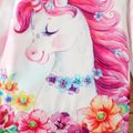 Kid Girl Unicorn Floral Print Hooded Long-sleeve Sweatshirt Dress Pink image 4