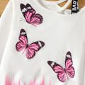 2pcs Kid Girl Butterfly Print Colorblock Cut Out Sweatshirt and Elasticized Leggings Set Pink image 4