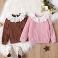 Toddler Girl Solid Lace Splice Jacquard Long-sleeve Pullover Top Brown image 2