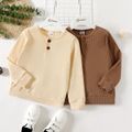 Kid Boy Solid Color Button Design Waffle Cotton Pullover Sweatshirt Apricot
