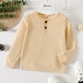 Kid Boy Solid Color Button Design Waffle Cotton Pullover Sweatshirt Apricot