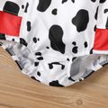 2pcs Baby Girl Bow Front Cow Print  Romper with Headband Set BlackandWhite