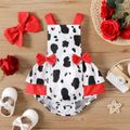 2pcs Baby Girl Bow Front Cow Print  Romper with Headband Set BlackandWhite image 1