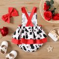 2pcs Baby Girl Bow Front Cow Print  Romper with Headband Set BlackandWhite image 2