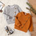 Baby Boy Button Front Solid Imitation Knitting Long-sleeve Pullover Sweatshirt flowergrey image 2