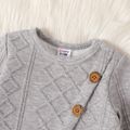 Baby Boy Button Front Solid Imitation Knitting Long-sleeve Pullover Sweatshirt flowergrey