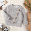 Baby Boy Button Front Solid Imitation Knitting Long-sleeve Pullover Sweatshirt flowergrey image 1