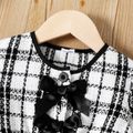 Toddler Girl Tweed Plaid Bowknot Design Long-sleeve Dress BlackandWhite image 3
