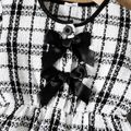 Toddler Girl Tweed Plaid Bowknot Design Long-sleeve Dress BlackandWhite