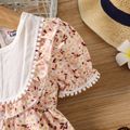 Baby Girl Pom Pom Decor Floral Print Ruffle Trim Puff-sleeve Retro Princess Party Dress Multi-color