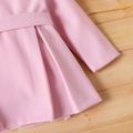 Toddler Girl Sweet Lapel Collar Button Design Belted Pleated Pink Blend Coat Pink