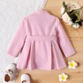 Toddler Girl Sweet Lapel Collar Button Design Belted Pleated Pink Blend Coat Pink