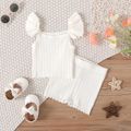 2pcs Baby Girl Solid Rib Knit Flutter-sleeve Top and Shorts Set OffWhite