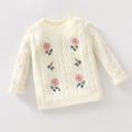 Toddler Girl Floral Pattern Cute Knit Sweater White
