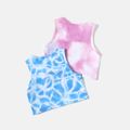 Activewear Polyester Spandex Fabric Toddler Girl Tie Dyed Tank Top Blue