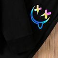 2pcs Kid Boy Reflective Face Graphic Print Black Hoodie Sweatshirt and Pants Set Black image 5