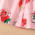 Baby Girl Button Front Allover Strawberry Print Pink Cold Shoulder Ruffle Trim Tank Dress Pink