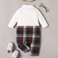 Baby Boy 95% Cotton Long-sleeve Plaid Faux-two Gentleman Waistcoat Jumpsuit Color block