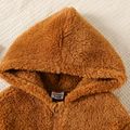 2pcs Baby Boy Solid Long-sleeve Thermal Fuzzy Hoodie and Sweatpants Set YellowBrown