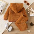 2pcs Baby Boy Solid Long-sleeve Thermal Fuzzy Hoodie and Sweatpants Set YellowBrown image 2